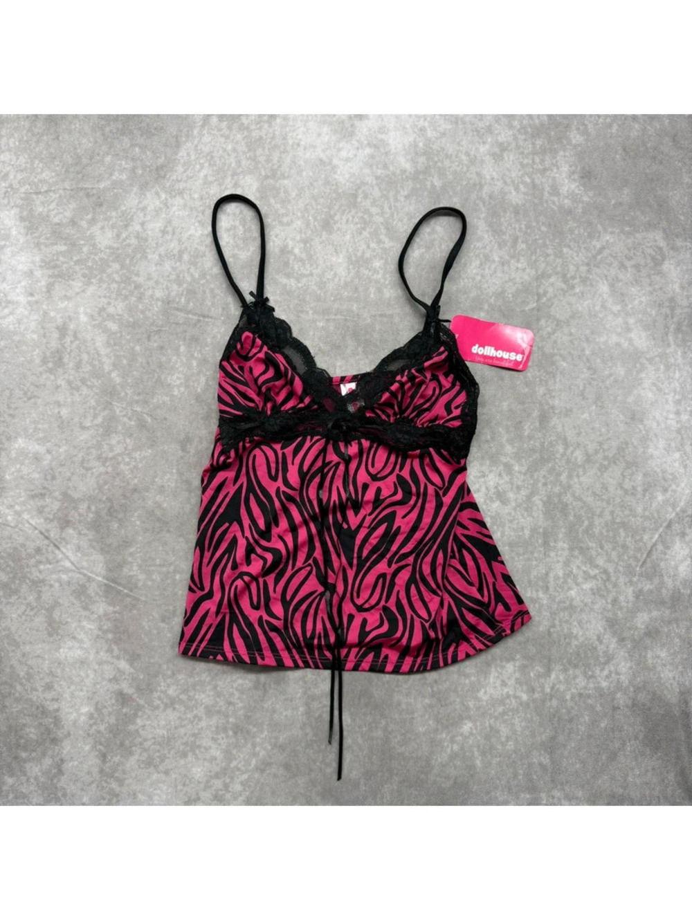 Vintage Dollhouse NWT Y2K Pink Zebra Print Cami Top Lace Trim S